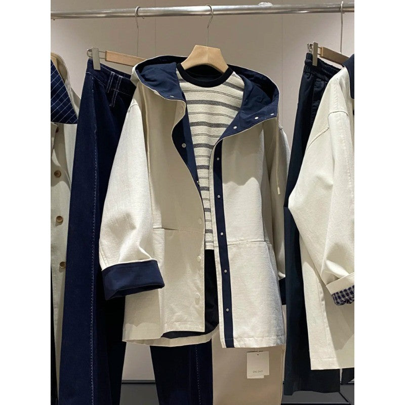 Unisex Oversized utilitarischer Trenchcoat mit kontrastiertem Innenfutter und Kapuze Nord Taschen