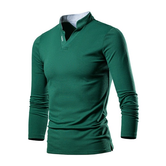Herren Slim-Fit Langarmshirt mit Stehkragen, offenem V‑Ausschnitt und funktionalem Stretchmaterial Nord Taschen