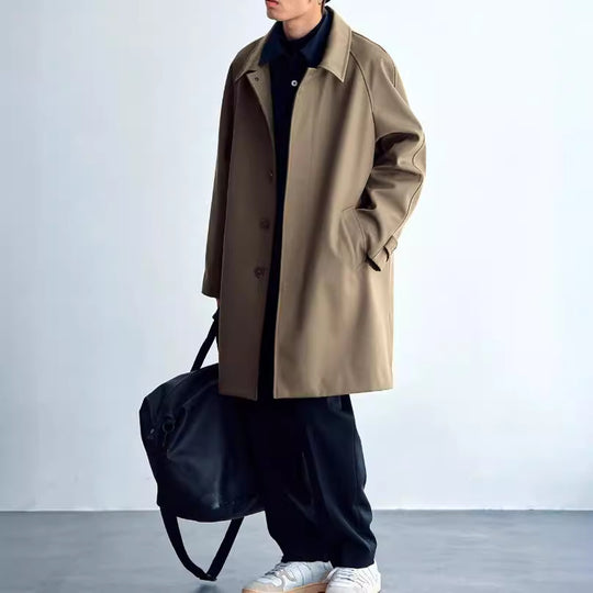 Herren Technischer Wollmix-Mantel mit geradem Schnitt und Knopfverschluss Nord Taschen