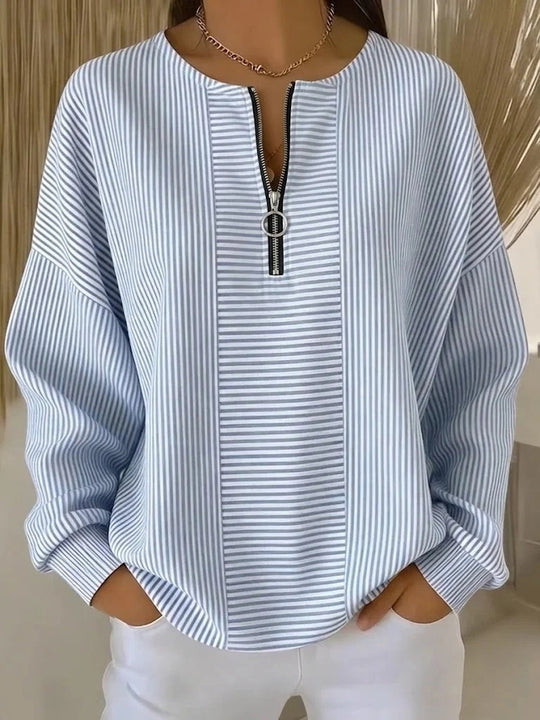 Damen Oversize Pullover mit feiner Rippstruktur und kurzem Zipper Nord Taschen