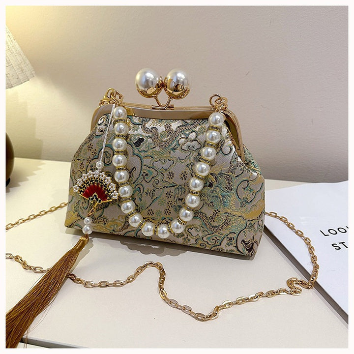 Damen elegante Clutch-Tasche mit floralem Muster und Perlenakzenten Nord Taschen