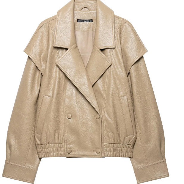 Damen Kurzblouson aus Kunstleder mit doppelreihiger Knopfleiste und Schultercape Nord Taschen