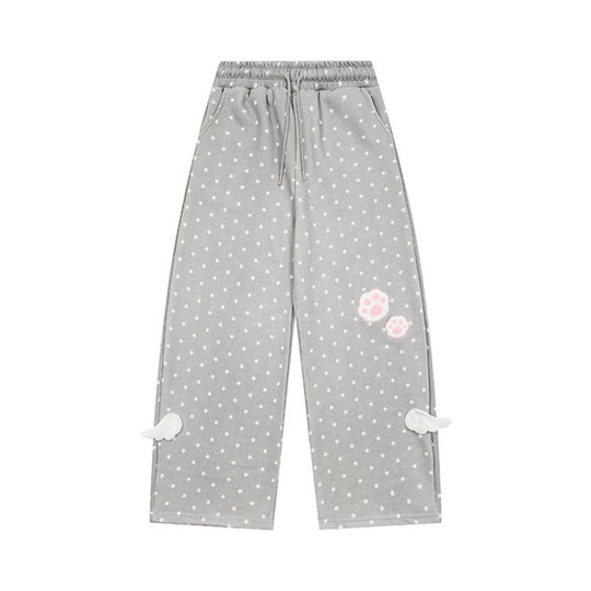 Damen Weite Lounge-Hose mit elastischem Bund, Sternenallover und Pfoten-Applikation Nord Taschen