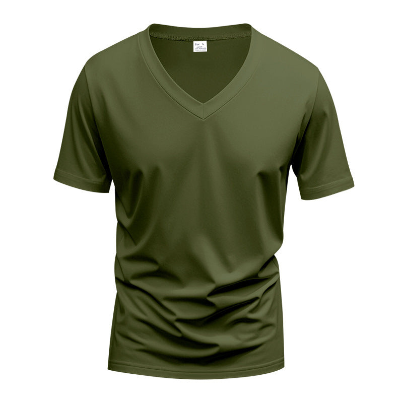 Herren nan V-Ausschnitt-T-Shirt aus Stretchbaumwolle mit ergonomischem Schulterschnitt und flachem Saum