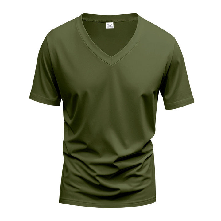 Herren nan V-Ausschnitt-T-Shirt aus Stretchbaumwolle mit ergonomischem Schulterschnitt und flachem Saum