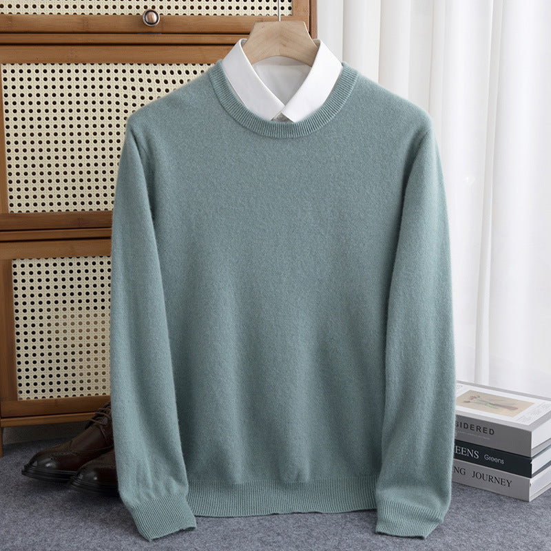 Herren Schlichter Rundhals-Feinstrickpullover kaschmirähnliche Haptik mit gerippten Abschlüssen Nord Taschen