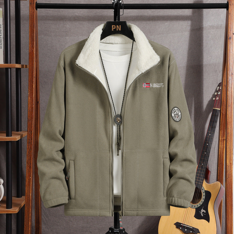 Herren Warme Fleecejacke mit Teddykragen, durchgehendem Reißverschluss und Utility-Taschen Nord Taschen