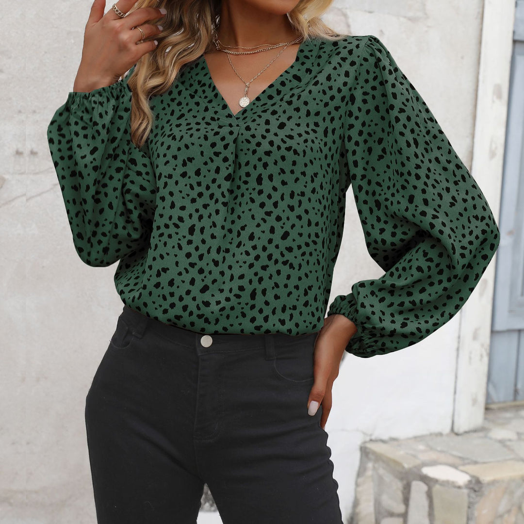 Damen Elegante V-Ausschnitt Bluse mit Puffärmeln Nord Taschen