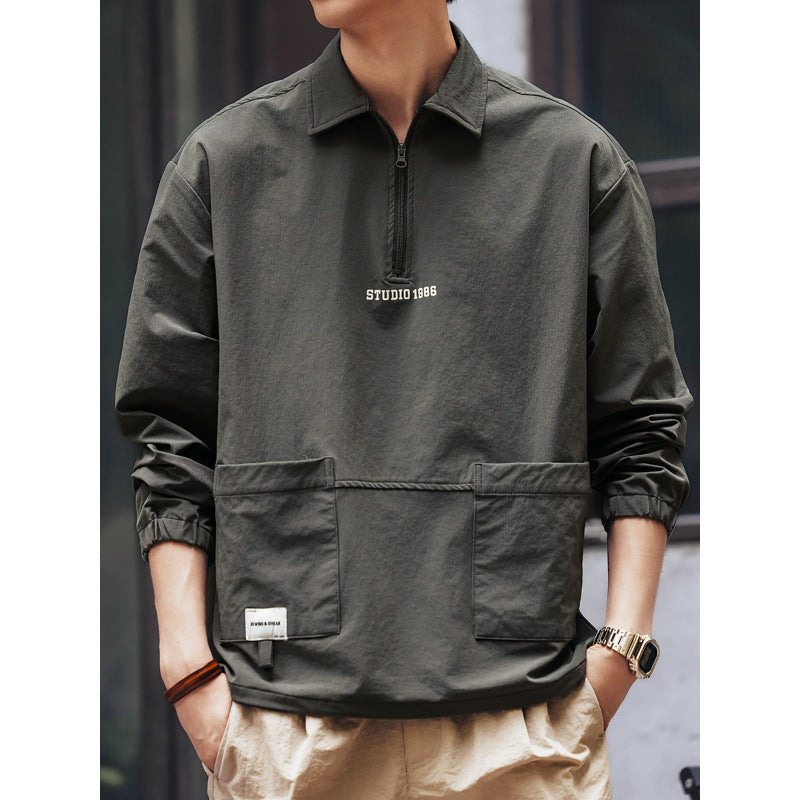 Herren Utility-Halbzip-Pullover mit Hemdkragen und Kängurutaschen Nord Taschen