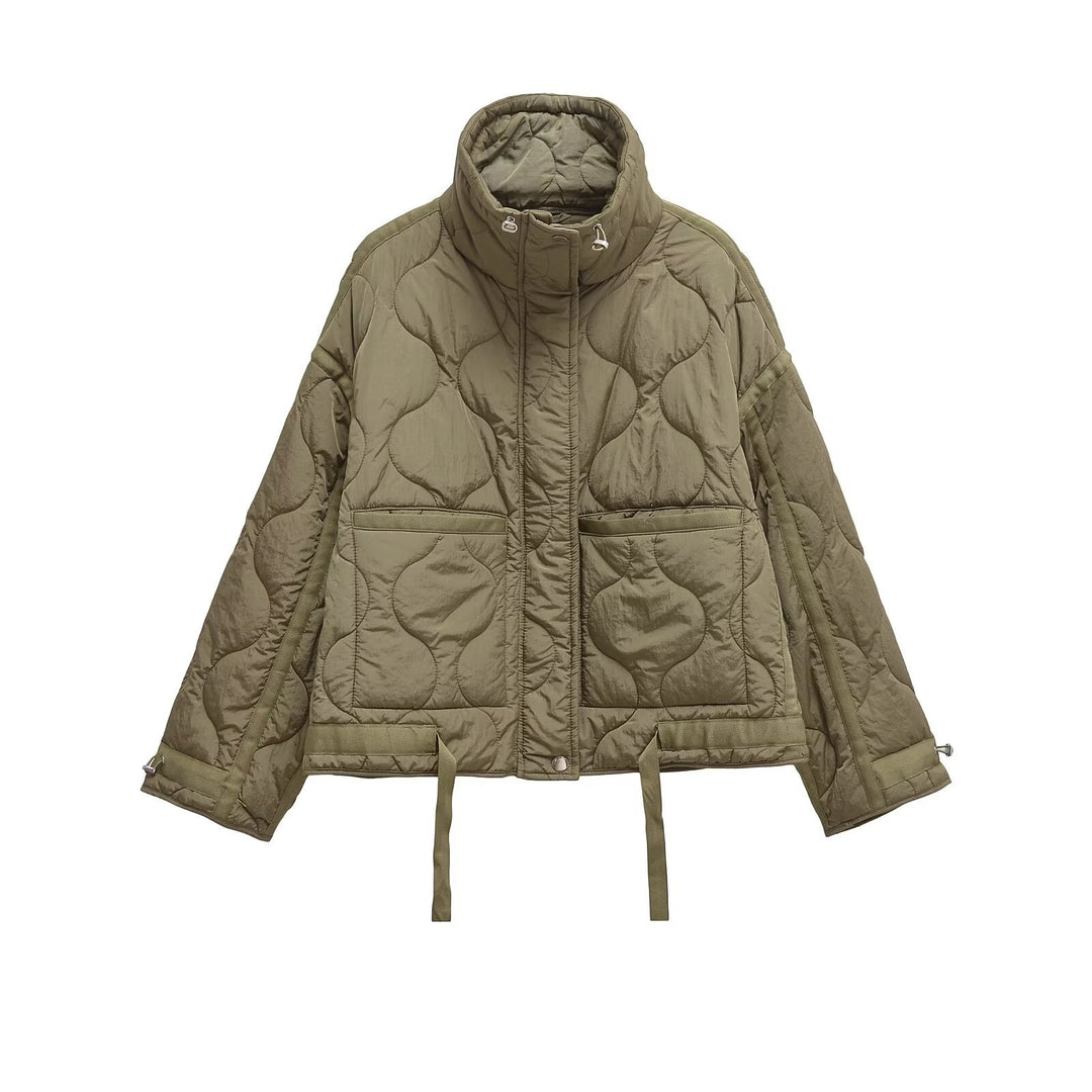Damen 200+ gesteppte Cropped‑Kurzjacke mit hohem Stehkragen, Tunnelzug und aufgesetzten Taschen Nord Taschen