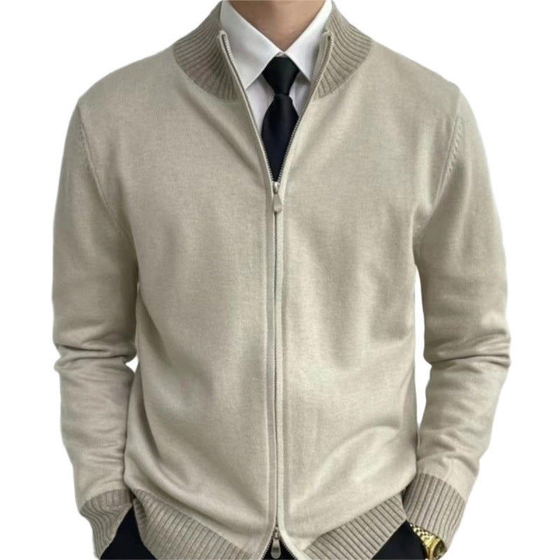 Herren Reißverschluss-Feinstrick-Cardigan mit Stehkragen und geripptem Saum Nord Taschen