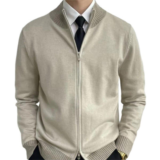 Herren Reißverschluss-Feinstrick-Cardigan mit Stehkragen und geripptem Saum Nord Taschen