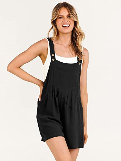 Jumpsuit-Shorts aus Baumwolle und Leinen mit weitem Bein
