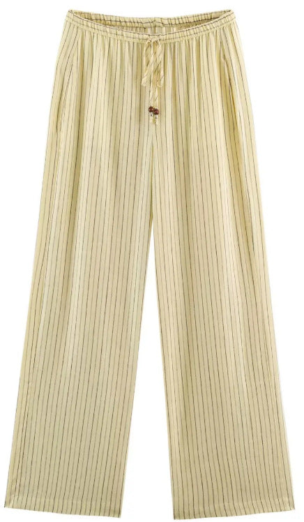 Damen Weite High‑Waist Palazzohose mit vertikalem Streifenmuster und elastischem Bund Nord Taschen