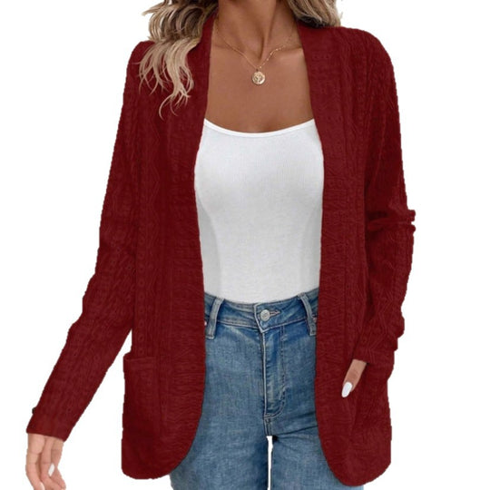 Damen Offener Strukturierter Strickcardigan mit Eingrifftaschen Nord Taschen