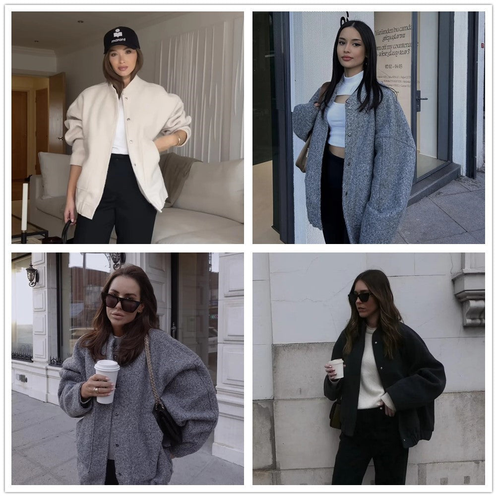 Damen Oversize-Fleecejacke mit Stehkragen, aufgesetzten Fronttaschen und elastischem Saum Nord Taschen