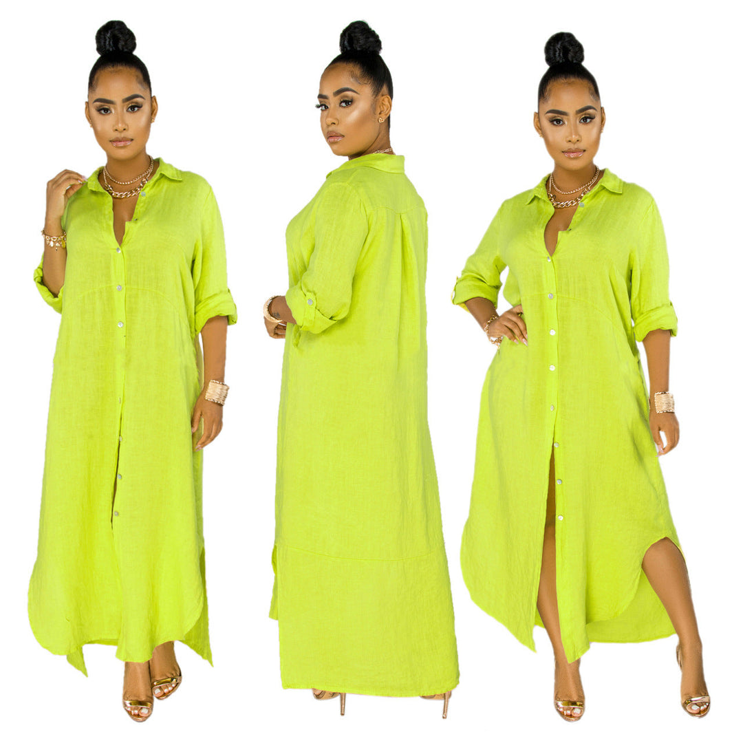 Damen lässiges Hemdkleid mit seitlichen Schlitzen und langfristiger Passform