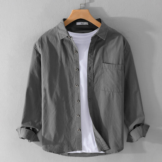 Herren Leichtes Baumwoll-Layering-Overshirt mit Kentkragen, Holzknöpfen und aufgesetzter Brusttasche Nord Taschen