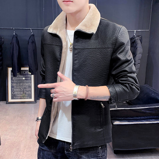 Herren schmal geschnittenes Kunstleder Blouson mit strukturiertem Finish und Teddykragen Nord Taschen
