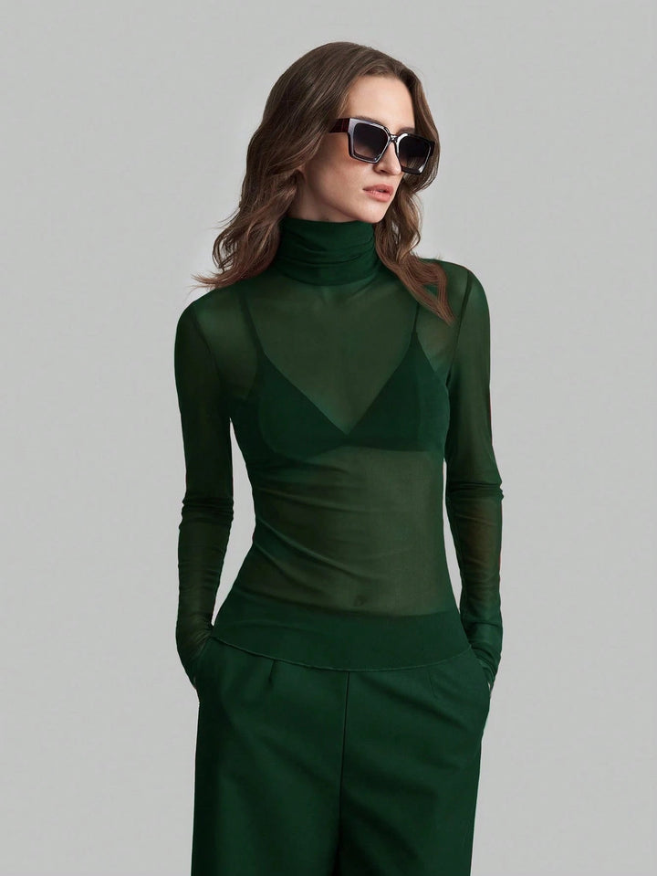 Damen Transparente Turtleneck-Bluse mit figurformendem Schnitt Nord Taschen