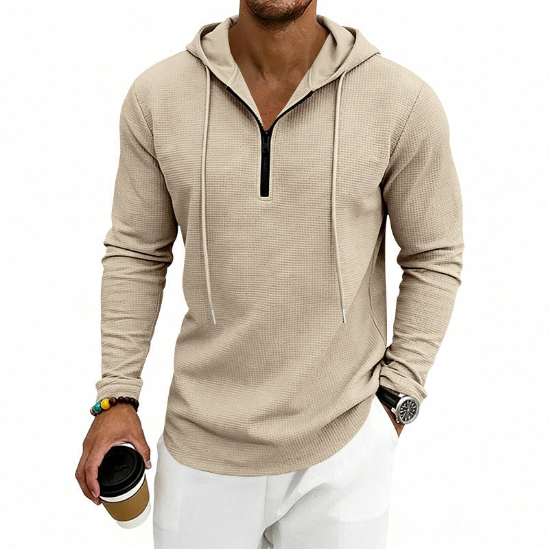 Herren Lässiges Waffelstruktur-Hoodie mit halbem Reißverschluss und Kapuze Nord Taschen