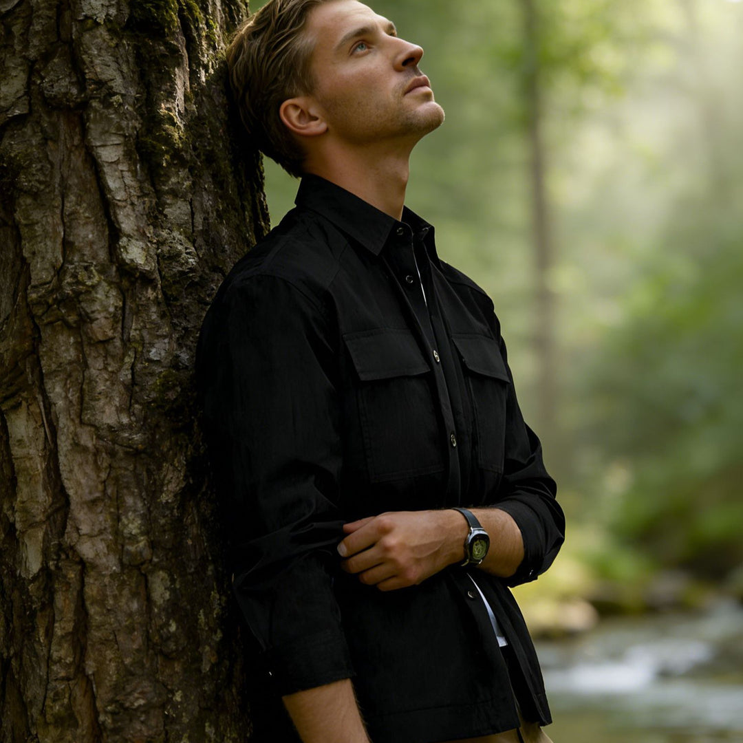 Herren Leichtes Field-Overshirt mit aufgesetzten Brusttaschen und Hemdkragen Nord Taschen