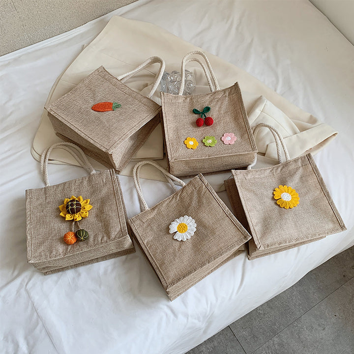 Damen Jute-Tasche mit buntem Blumenapplikation Nord Taschen
