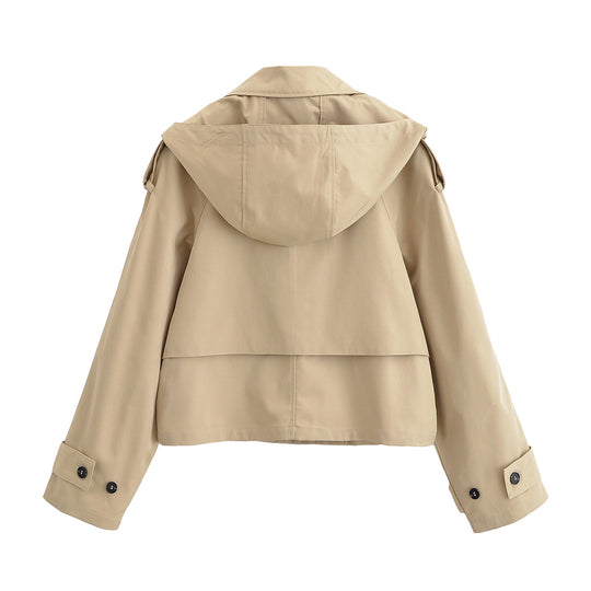 Damen 10+ kurzgeschnittener Trench‑Blouson mit doppelreihiger Knopfleiste und Schulterpatte Nord Taschen