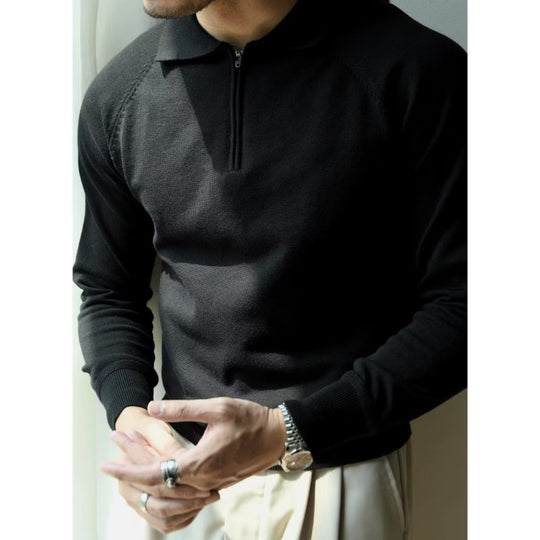 Herren Feiner Halbzip-Polopullover aus Feinstrick mit Polokragen und Rippbündchen Nord Taschen
