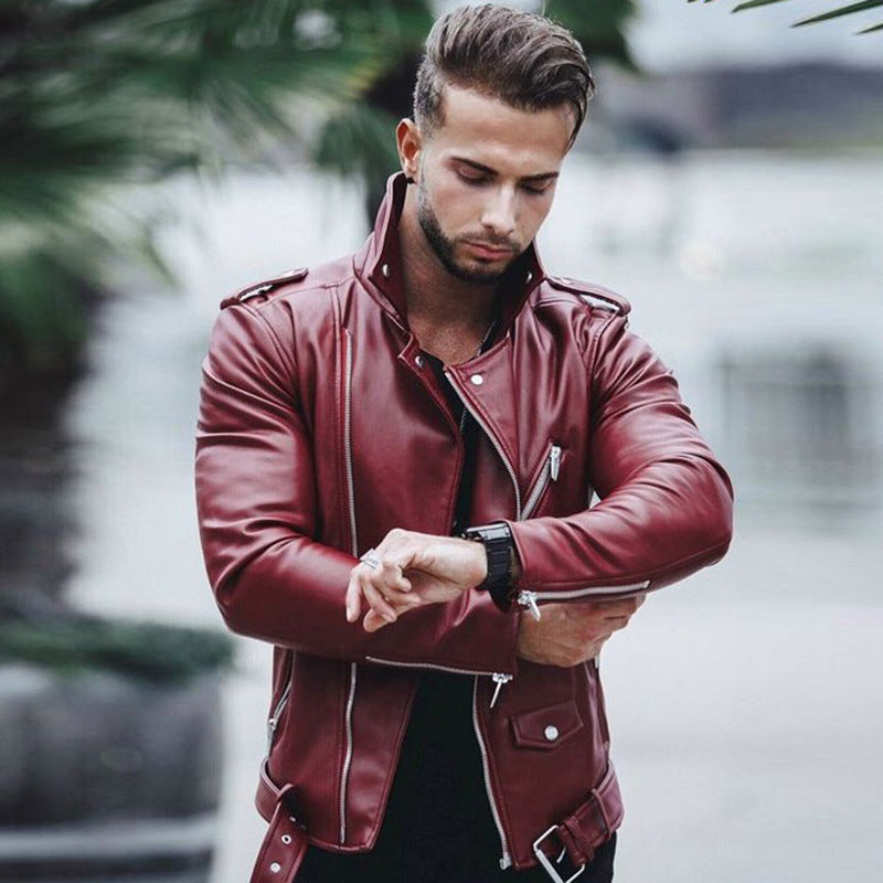Herren stylische Bikerjacke aus Kunstleder mit asymmetrischem Reißverschluss und tailliertem Schnitt Nord Taschen