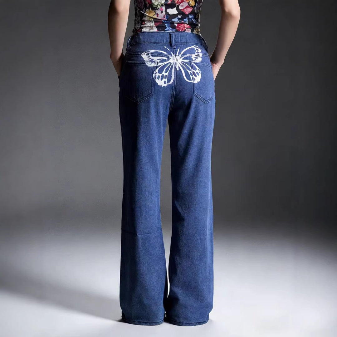 Damen hochgeschnittene weich fallende Schlagjeans aus Stretch-Denim mit figurformender Passform Nord Taschen