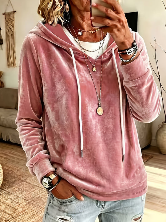 Damen Samt-Kapuzenpullover mit Relaxed-Fit und Kordelzug Nord Taschen