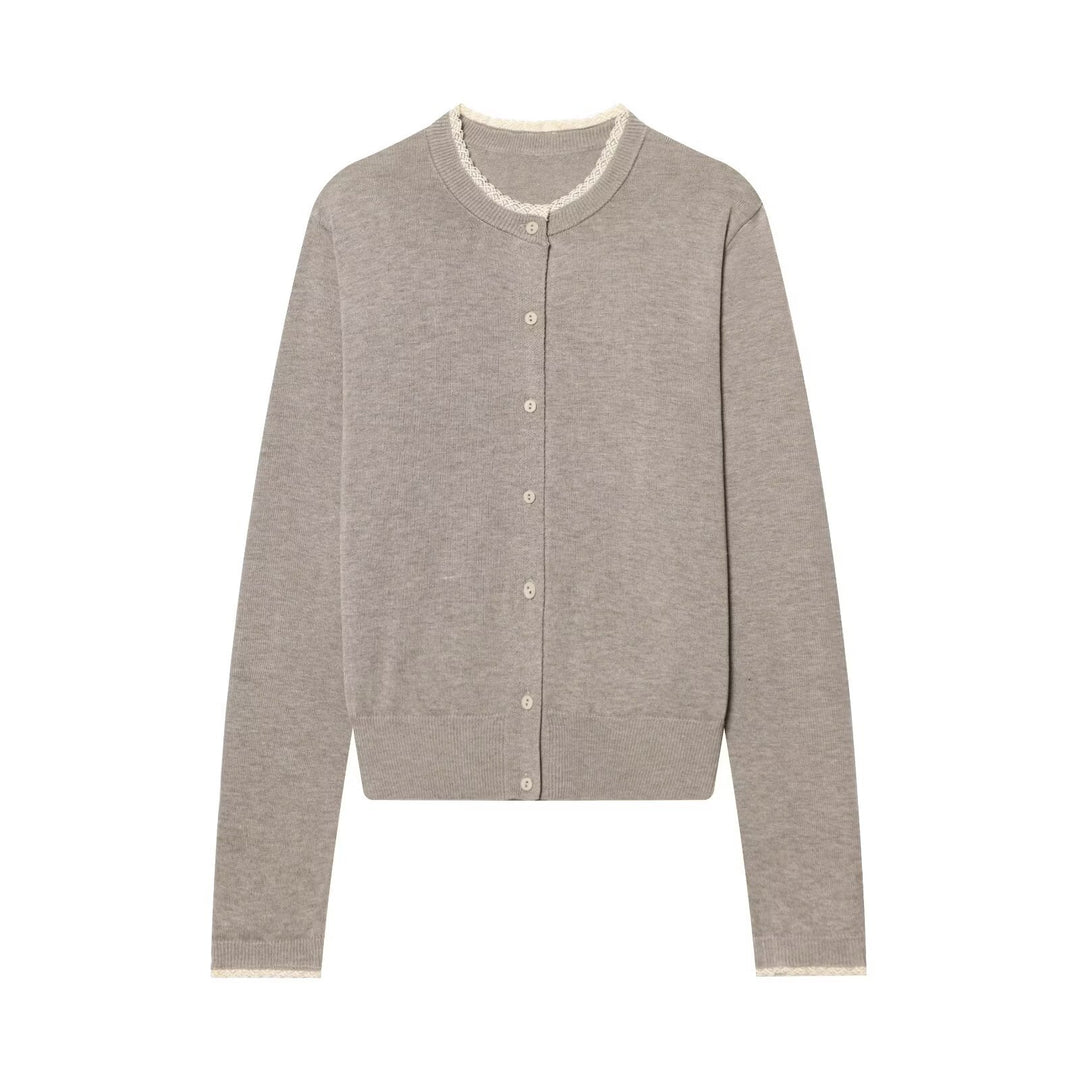 Damen Feinstrick-Cardigan mit Rundhals, Knopfleiste und Spitzenbesatz Nord Taschen
