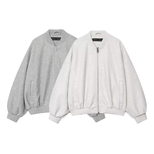 Damen 60+ oversized Wolloptik Bomberjacke mit Reißverschluss und Rippbündchen Nord Taschen