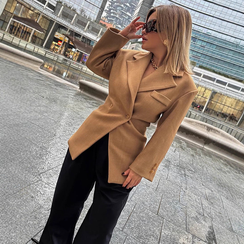 Damen Taillierter Wollmix-Blazer mit betonter Taille und markanter Schulterpartie Nord Taschen