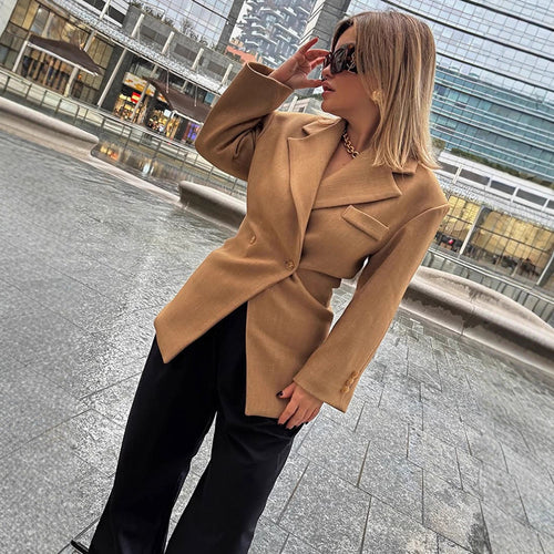 Damen Taillierter Wollmix-Blazer mit betonter Taille und markanter Schulterpartie Nord Taschen
