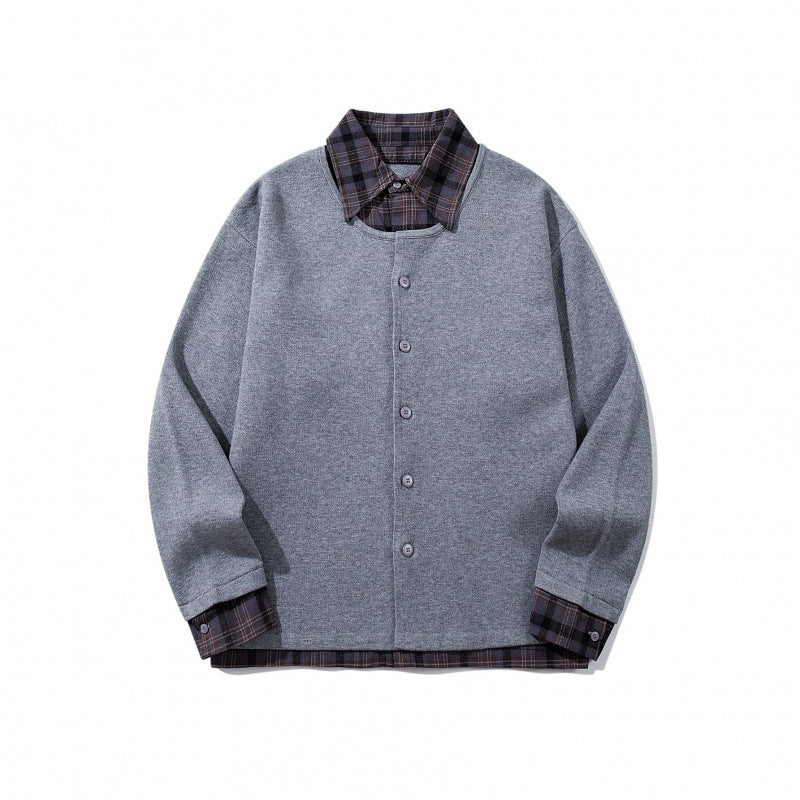Unisex Layering-Set aus karierter Hemdbluse und offener Strick-Überjacke Nord Taschen