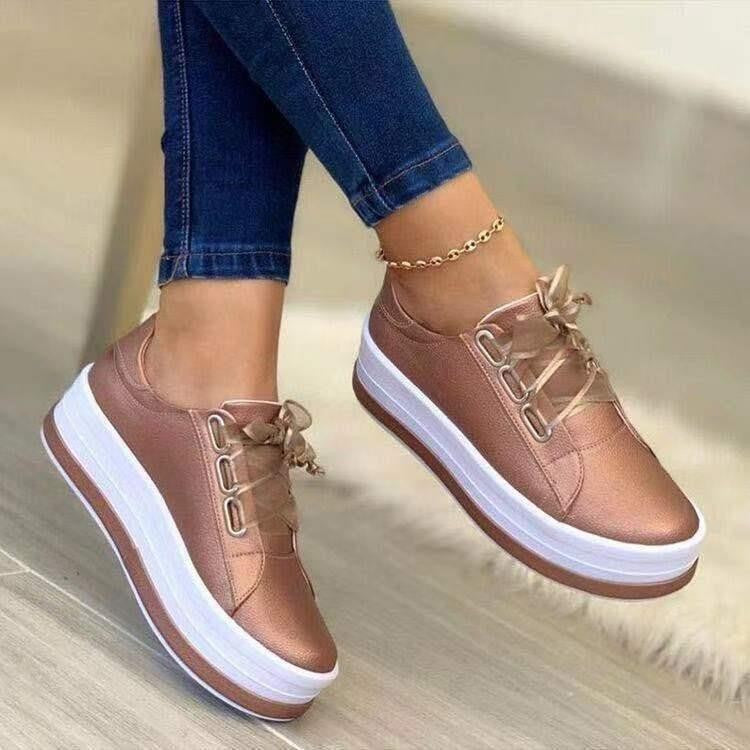 Damen Plateau-Sneaker aus luxuriösem, schimmerndem Material mit bequemer Schnürung