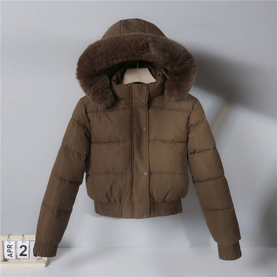 Damen nan kurz geschnittene Thermosteppjacke mit abnehmbarer Kunstfellkapuze und Rippbündchen Nord Taschen