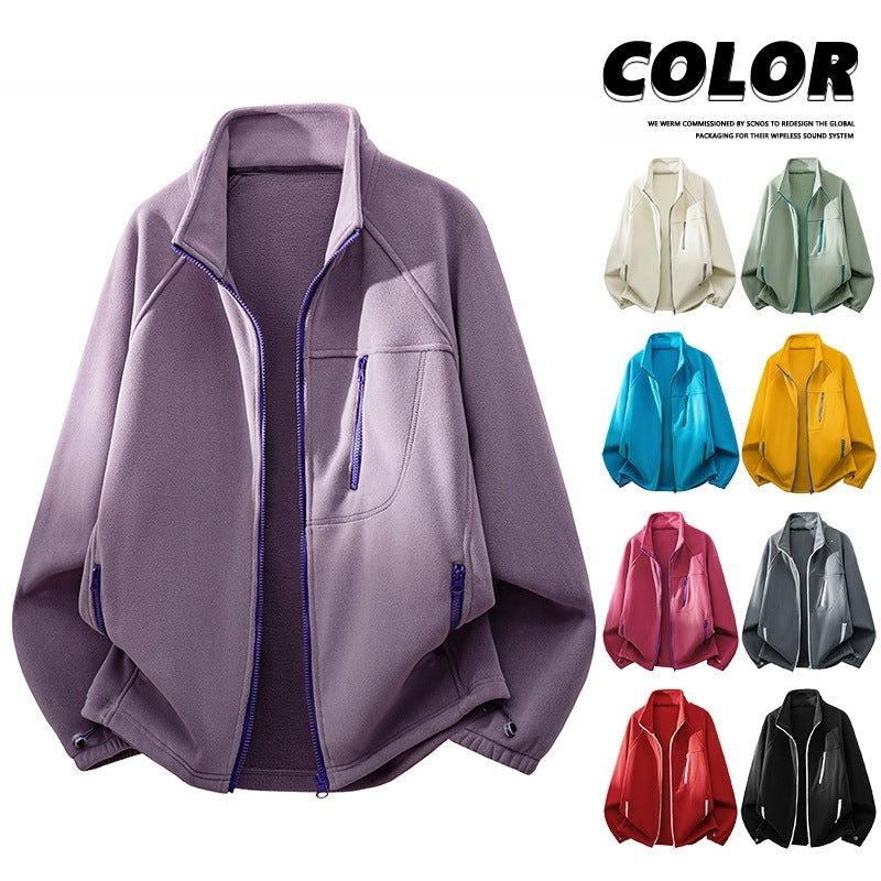 Unisex Leichte Fleecejacke mit Stehkragen, Raglanärmeln und multiplen Reißverschlusstaschen Nord Taschen
