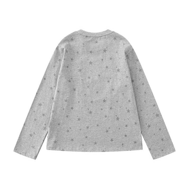 Damen Relaxed-Fit Longsleeve mit Cartoon-Katzenmotiv und tonalem Sternmuster Nord Taschen