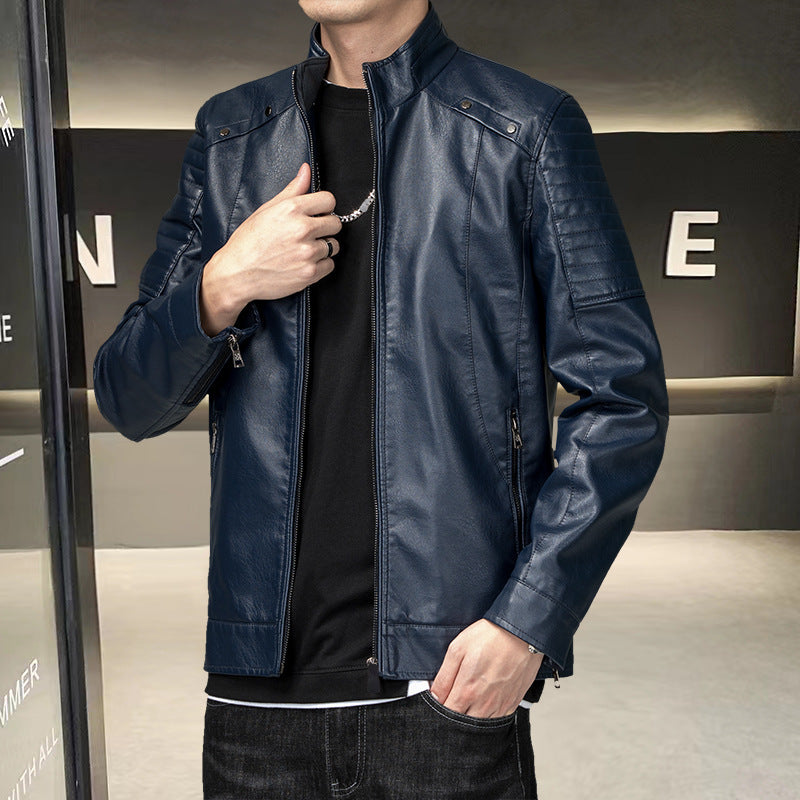 Herren schlanker Kunstleder-Moto-Blouson mit ergonomischen Nähten und Stehkragen Nord Taschen
