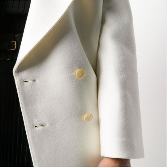 Damen Schlanker Zweireihiger Wollmix‑Longmantel mit Schalkragen, Goldknopf‑Detail und Pattentaschen Nord Taschen