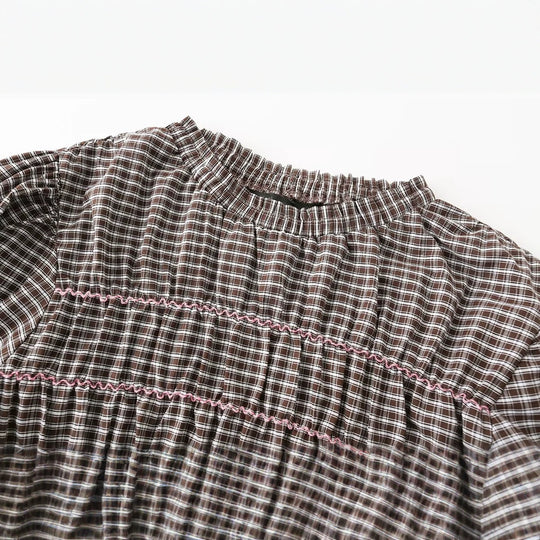 Damen Kariertes Smock-Tunika-Top mit Volantbund und Puffärmeln Nord Taschen