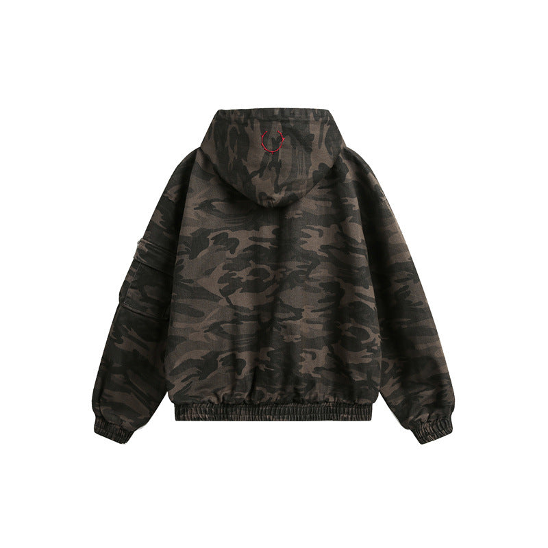 Herren Camouflage-Boxy-Fieldjacke mit Kapuze, Utility-Taschen und elastischem Saum Nord Taschen