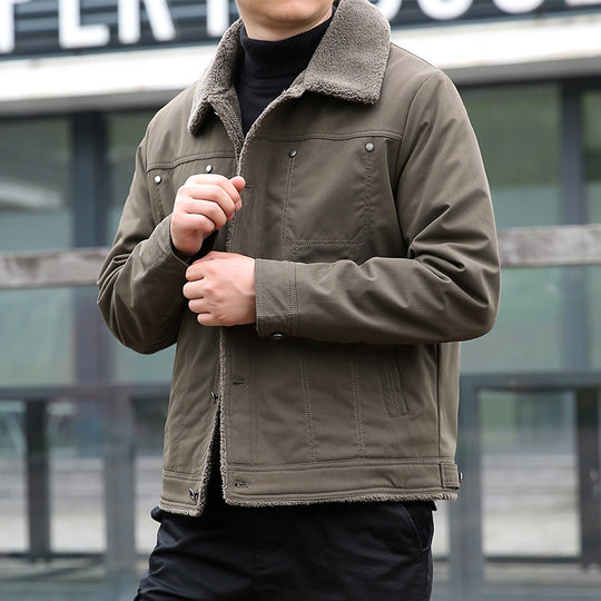 Herren Kurzjacke mit Teddyfutter und Umlegekragen, winddichte Übergangsjacke Nord Taschen