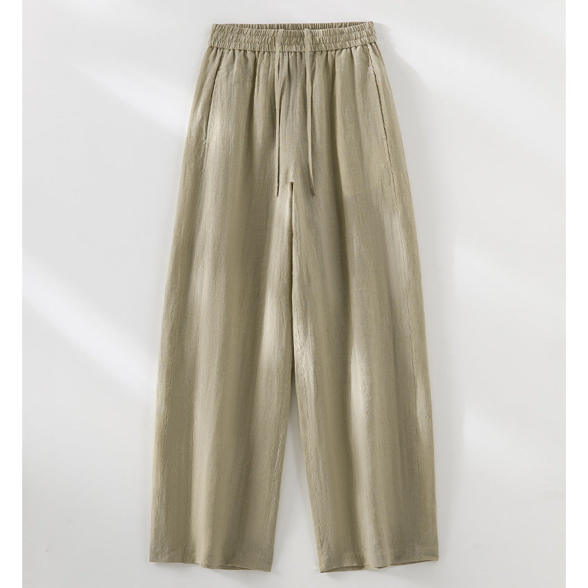 Damen Weite Leinen‑Optik Palazzohose mit elastischem Bund und fließender Silhouette Nord Taschen