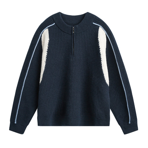 Herren Grobgestrickter Waffel-Strickpullover mit Halbzip und Kontrastpasse Nord Taschen