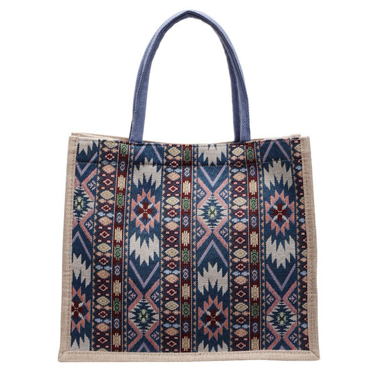 Damen Jute-Tragetasche mit kunstvollem Ethno-Muster Nord Taschen