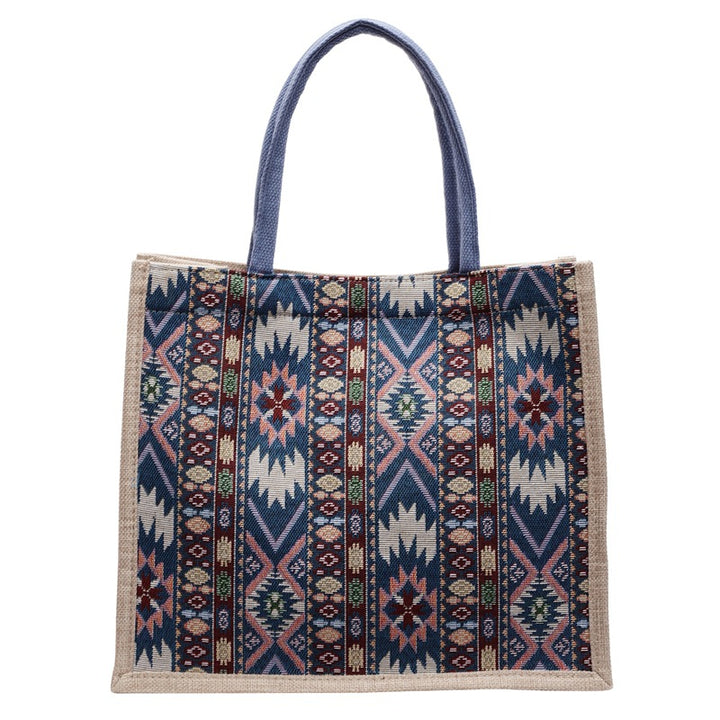 Damen Jute-Tragetasche mit kunstvollem Ethno-Muster Nord Taschen